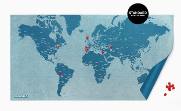 Wereldkaart op canvas Pin world wall map - blauw small | Palomar