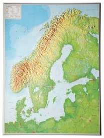 Wandkaart - Reliëfkaart Scandinavië met voelbaar 3D reliëf 77 x 55 x 2 cm | GeoRelief