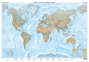 Wereldkaart World fysisch groot | 170  x 118 cn | Freytag & Berndt