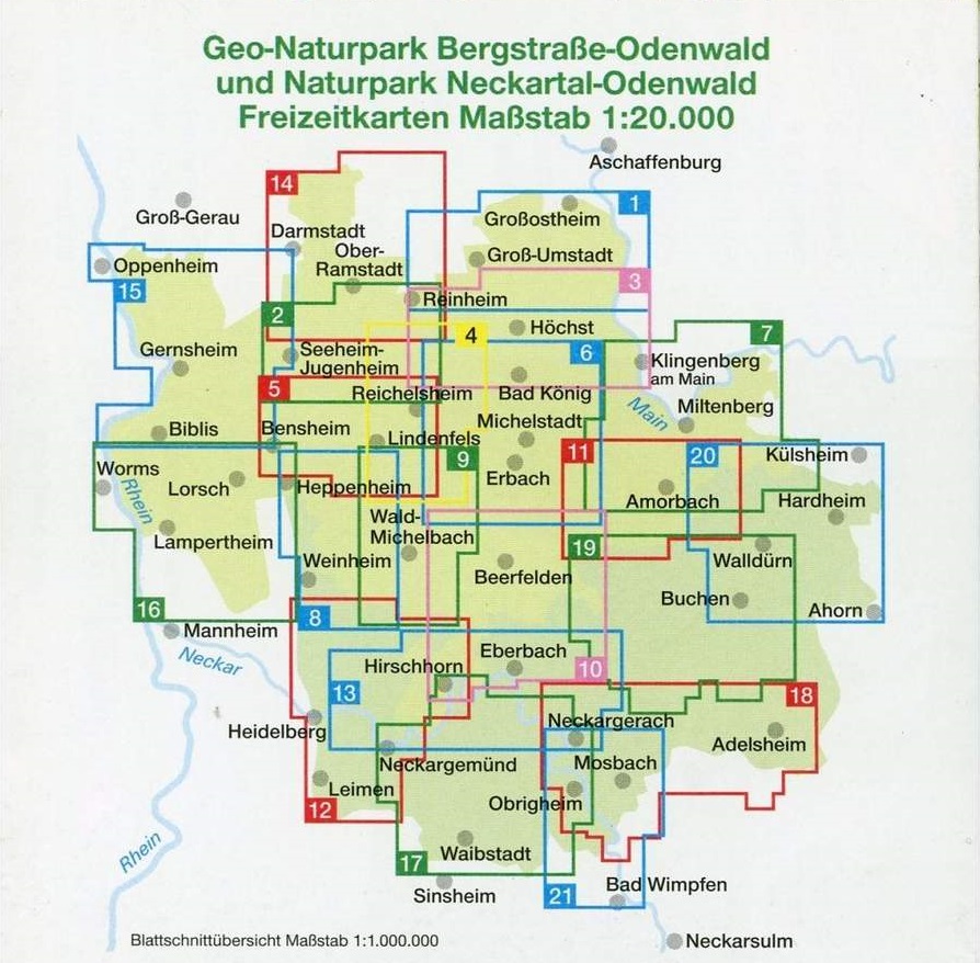 Overzicht Wandelkaarten Geo-Naturpark Bergstraße-Odenwald 1:20.000