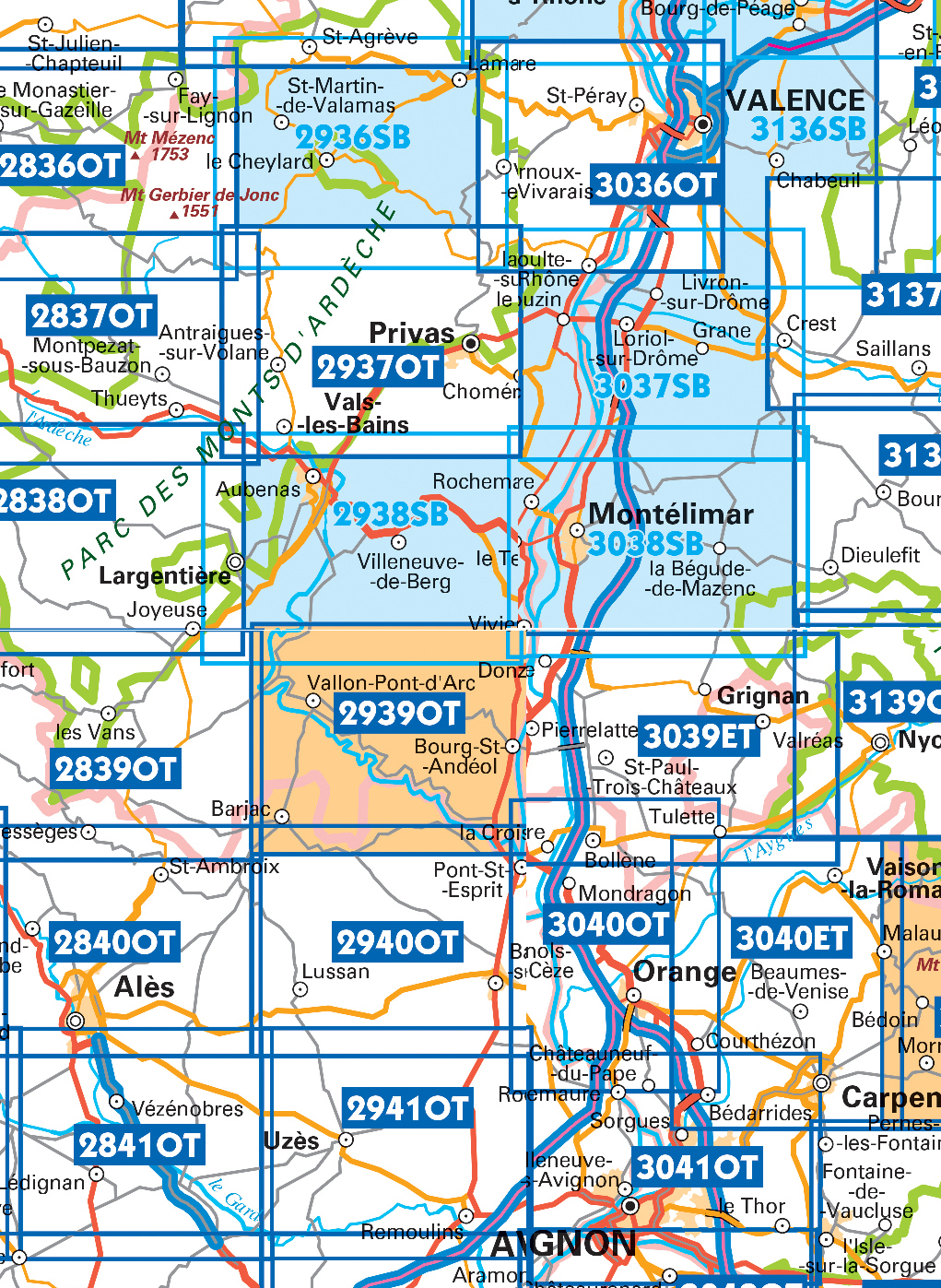 Topografische kaarten IGN 25.000 Ardeche - Rhone vallei Zuid