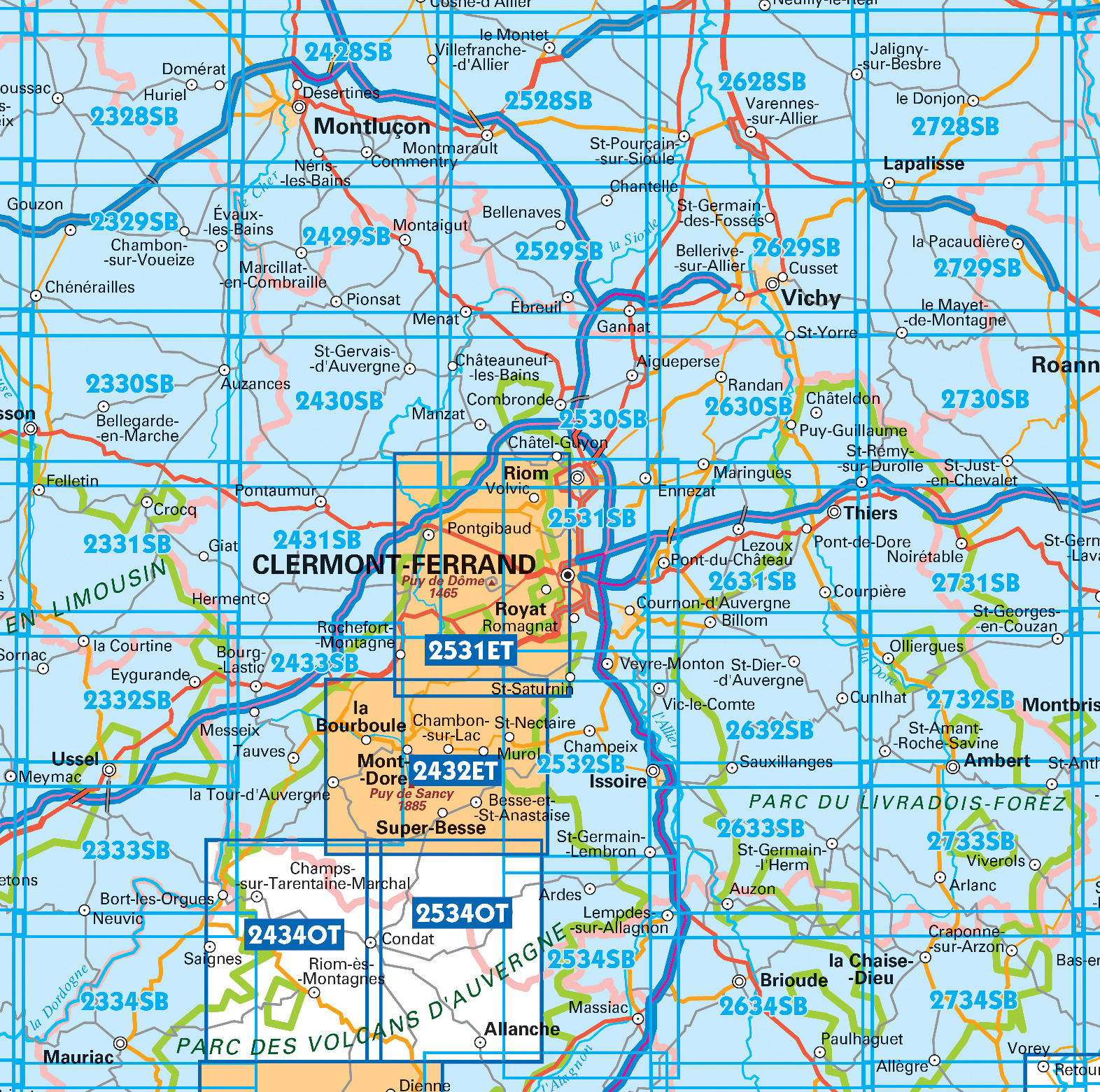 Wandelkaarten IGN 25.000 Auvergne : Noord